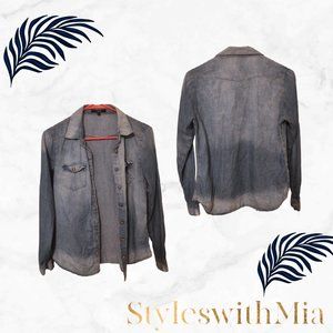 Two Tone Denim Button  Down Top